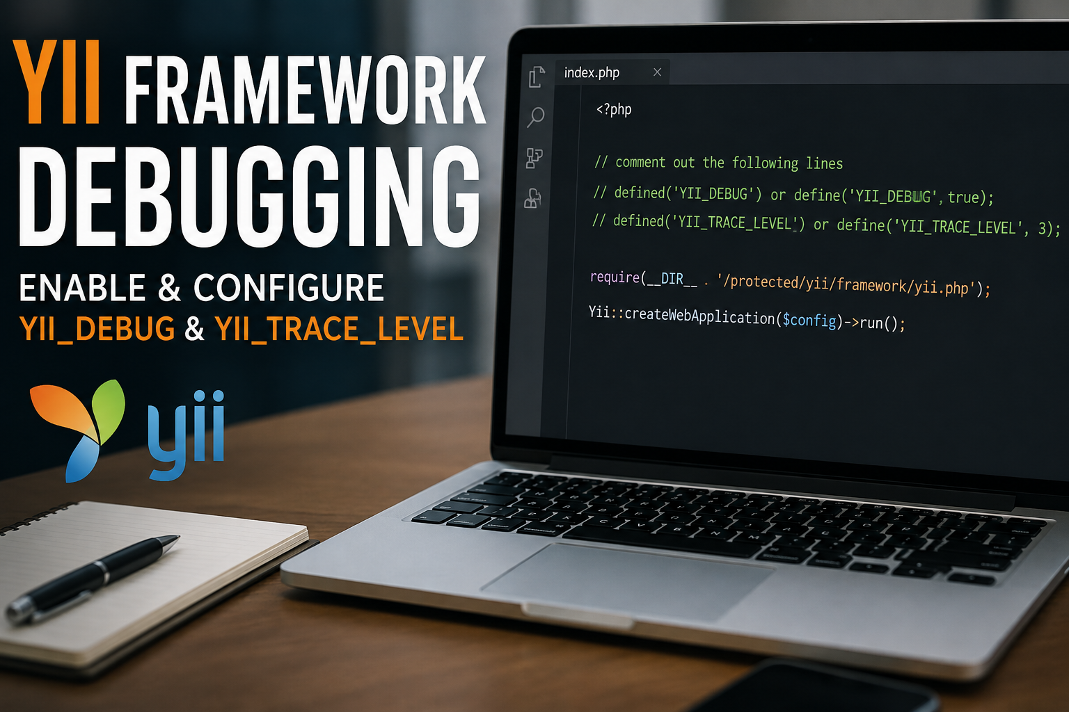 Disabled Yii logs and stack trace messages