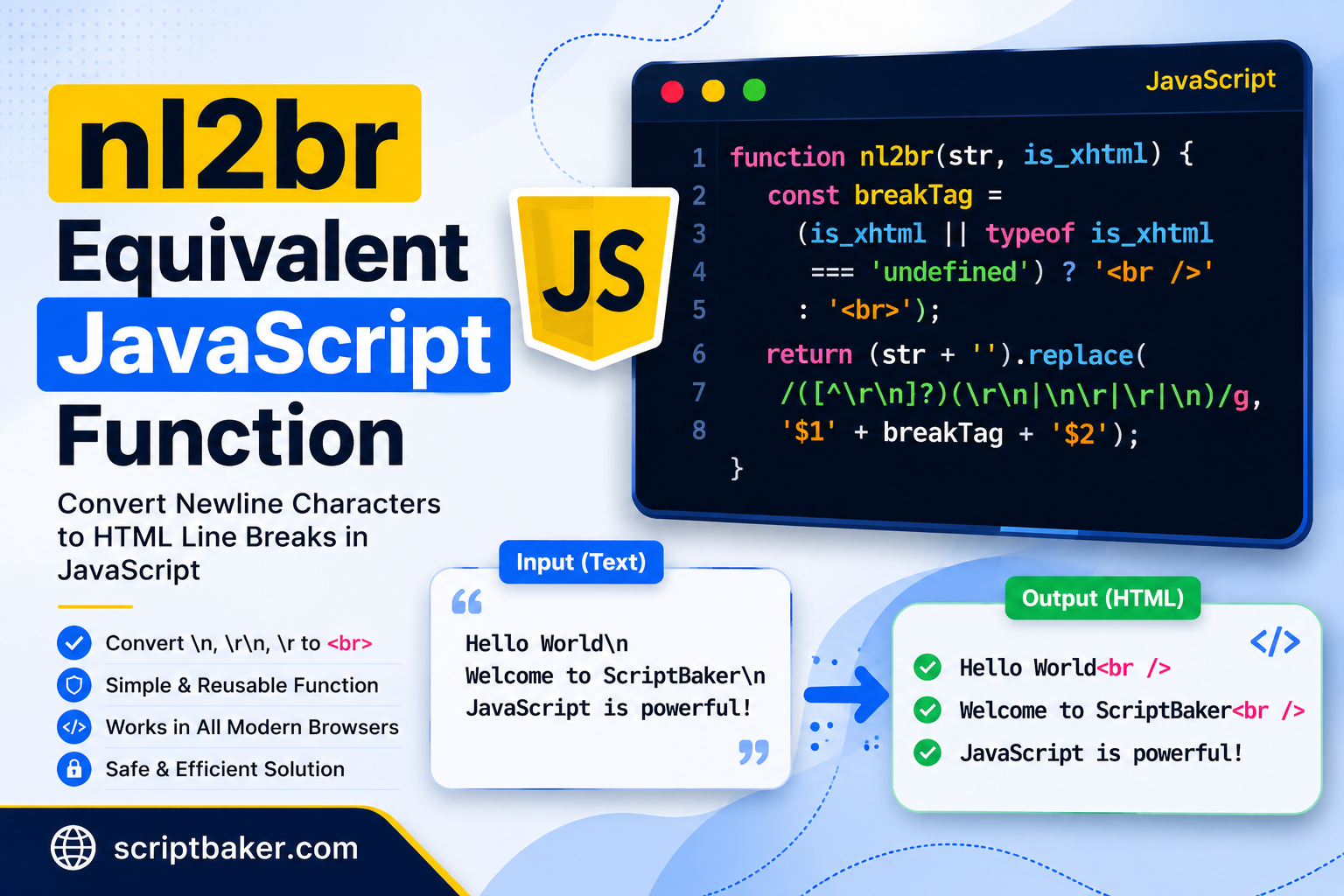 nl2br equivalent JavaScript function